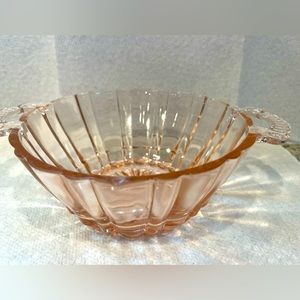 Vintage Pink Depression Glass Candy Dish Finger serving Bowl Pretty Handles